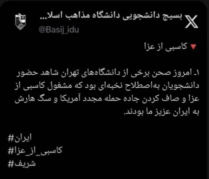 بسیج دانشجویی دانشگاه مذاهب اسلامی: دانشجونما&zwnj;ها در تجمعات امروز به دنبال کاسبی از عزای مردم بودند + عکس