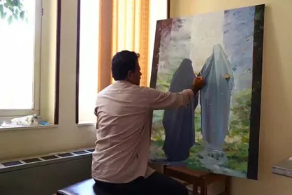 تابلوی نقاشی &laquo;اولین دیدار&raquo; به&zwnj;مناسبت هفته عفاف و حجاب رونمایی شد