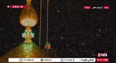 طنین انداز شدن شعار لبیک یا عباس در حین تعویض پرچم گنبد حرم حضرت عباس (ع)