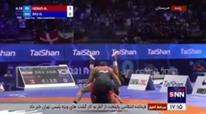 فن عجیب محمدرضا گرایی روی حریف کره&zwnj;ای در مرحله یک چهارم نهایی که برای دقایقی بازی را متوقف کرد