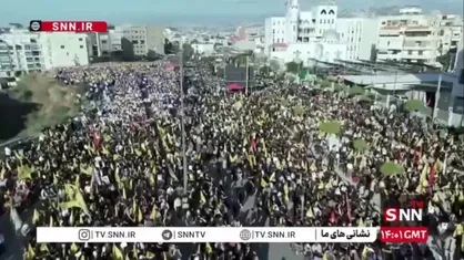نمای هوایی از محل برگزاری مراسم دومین سالگرد شهادت دبیران کل حزب الله لبنان