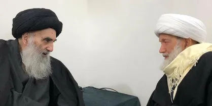 دیدار آیت&zwnj;الله سیستانی و آیت&zwnj;الله شیخ عیسی قاسم در نجف اشرف