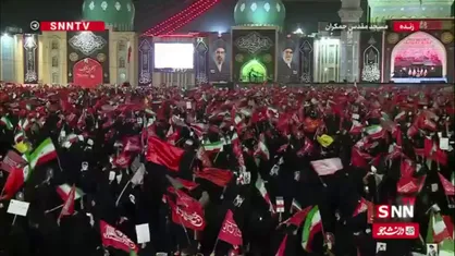 برافراشته شدن پرچم سرخ یالثارات الخامنه&zwnj;ای توسط عاشقان رهبر شهید در مسجد جمکران