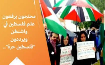 برافراشتن پرچم فلسطین توسط معترضان در آمریکا