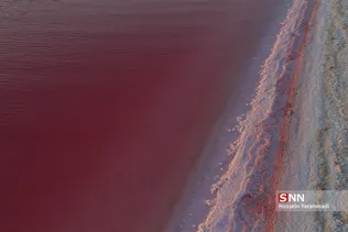 سرخ شدن دریاچه نمک قم برای اولین بار