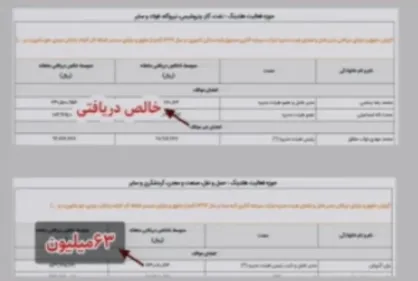 نمایش فیش حقوقی ۶۳ میلیونی رئیس هیئت مدیره در برنامه زنده تلویزیون