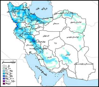 دریای خزر و خلیج فارس پرباران&zwnj;ترین حوضه در هفته جاری