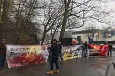 تجمع جمعی از فعالان بحرینی در مقابل سفارت عربستان در برلین