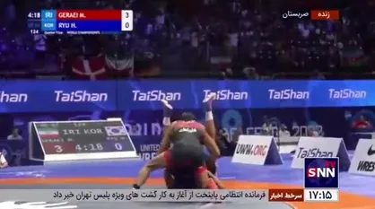 فن عجیب محمدرضا گرایی روی حریف کره&zwnj;ای در مرحله یک چهارم نهایی که برای دقایقی بازی را متوقف کرد