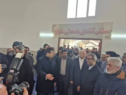 افتتاح خانه کشتی شهر طرقبه با حضور رئیس مجلس و وزیر ورزش و جوانان