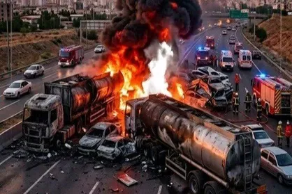 اعلام گزارش اولیه پلیس راه راهور فراجا درباره حادثه حریق در محور سنندج ـ همدان / کامیون حامل سوخت بنزین مقابل پاسگاه آتش گرفت