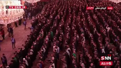 فیلم کامل اقامه نماز بر پیکر مطهر رهبر شهید در حرم اباعبدالله (ع)