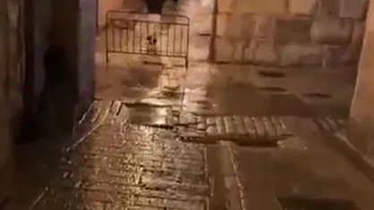 بارش باران هنگام اذان صبح در مسجدالاقصی