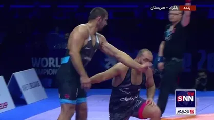 حرکت غیر اخلاقی و غیر ورزشی کشتی گیر گرجستانی در مقابل امیرحسین زارع