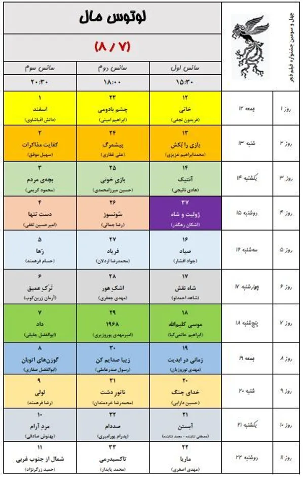 برنامه نمایش سینماهای جشنواره فیلم فجر ۴۳