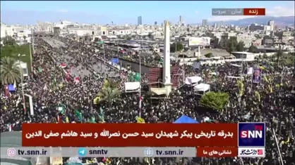 فریاد مرگ بر آمریکا و اسرائیل توسط حجت الاسلام قاسمیان در جمع مردم حاضر در مراسم تشییع سیدالشهدای مقاومت