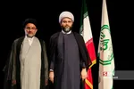 حجت الاسلام محمد قمی رئیس جدید سازمان تبلیغات اسلامی در کنار حجت الاسلام خاموشی رئیس سابق این سازمان