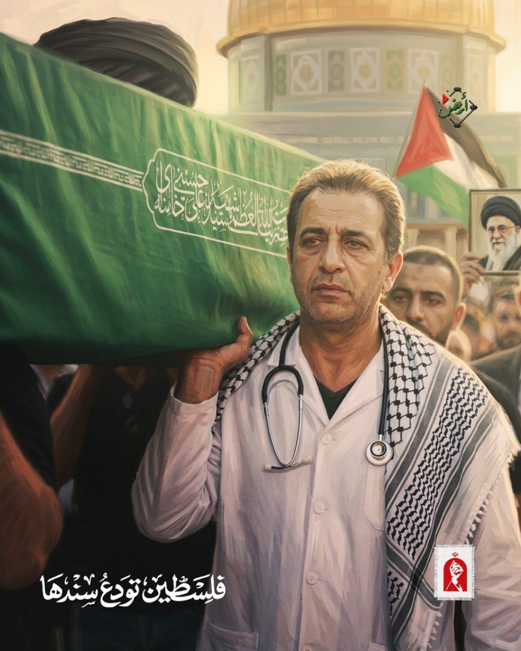  در توضیحات این پوستر ها نوشته شده: فلسطین یک دوست، یک حامی و یک مدافع عزیز را از دست داد که در راه خدا به شهادت رسید. او در مسیر آزادی قدس، حمایت از امت و وحدت آن، و همچنین در مخالفت با استکبار و اخراج اشغالگران از سرزمین ما، جانفشانی کرد.
خداحافظ، سید علی خامنه‌ای؛ خداحافظ، ای دوست و حامی فلسطین.

