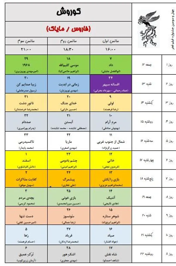 برنامه نمایش سینماهای جشنواره فیلم فجر ۴۳