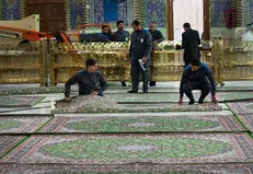فرش‌های آبی حرم امام حسین (ع) به رنگ سبز شد
