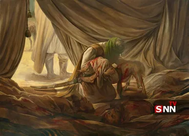 جدیدترین تابلوی حسن روح‌الامینی/بازگرداندن پیکر حضرت قاسم(ع) به خیمه‌ دارالحرب در روز عاشورا