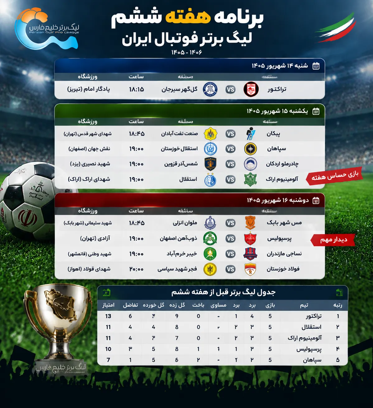 ساعت و برنامه بازی های لیگ برتر
