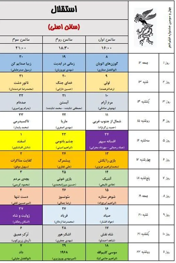 برنامه نمایش سینماهای جشنواره فیلم فجر ۴۳
