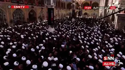ببینید| فیلم کامل اقامه نماز بر پیکر قائد شهید امت در حرم مطهر امیرالمومنین (ع) توسط آیت&zwnj;الله محمدتقی حکیم