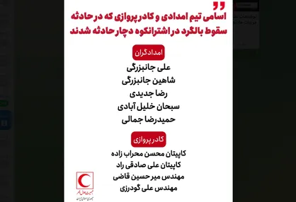 اسامى تیم امدادى و کادر پروازى که در حادثه سقوط بالگرد در اشترانکوه دچار حادثه شدند