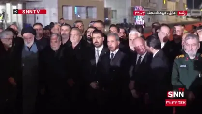 حضور آیت&zwnj;الله سید مصطفی خامنه&zwnj;ای، فرزند ارشد رهبر شهید، در مراسم استقبال و ادای احترام به پیکر مطهر رهبر شهید انقلاب