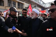حضور حجت الاسلام محسنی اژه‌ای، رئیس قوه قضائیه در مراسم تشییع پیکر رهبر شهید انقلاب