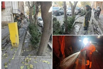 اجرای عملیات یخ&zwnj;آب زمستانه درختان در تهران