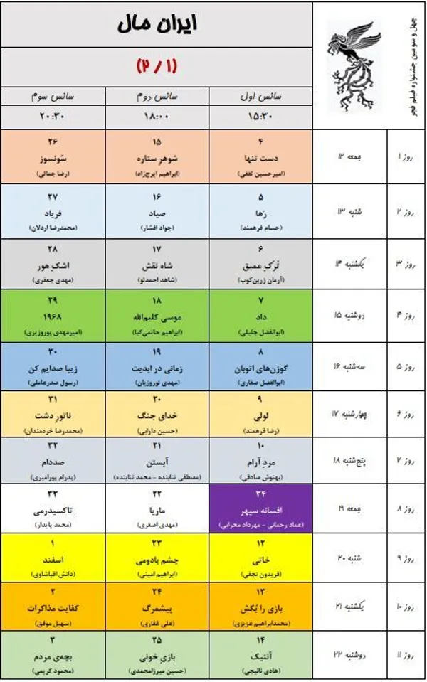 برنامه نمایش سینماهای جشنواره فیلم فجر ۴۳