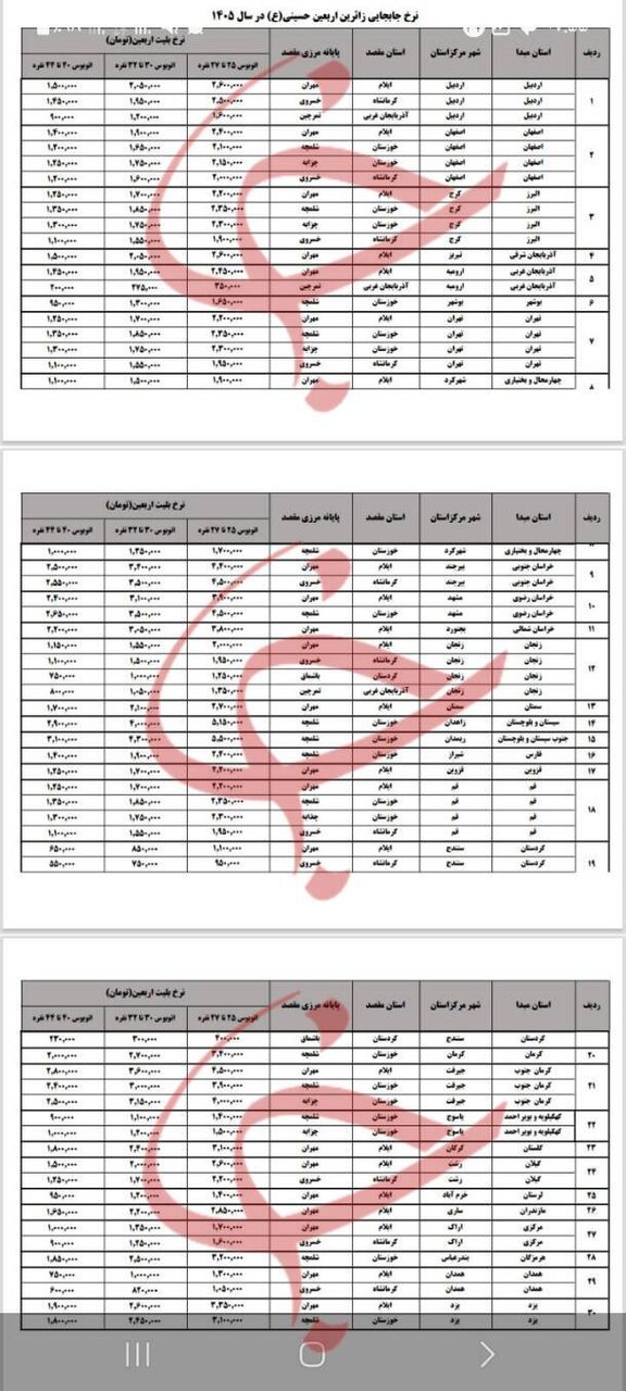 آغاز پیشفروش بلیت اتوبوسهای اربعین + جدول قیمت از همه استان ها به مرز مهران، شلمچه، چذابه و تمرچین آغاز پیشفروش بلیت اتوبوسهای اربعین + جدول قیمت از همه استان ها به مرز مهران، شلمچه، چذابه و تمرچین