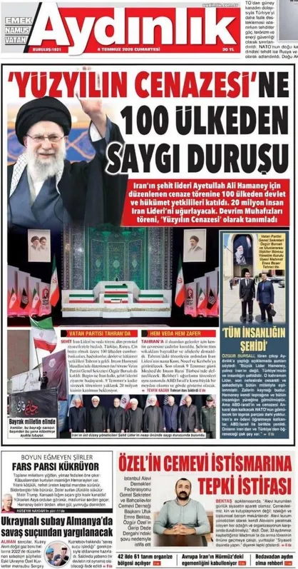 بازتاب گسترده مراسم تشییع آیت&zwnj;الله خامنه&zwnj;ای در مطبوعات ترکیه