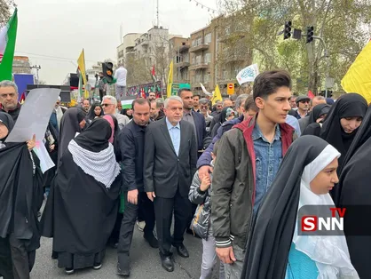 حضور وزیر گردشگری در راهپیمایی روز قدس در تهران+ عکس