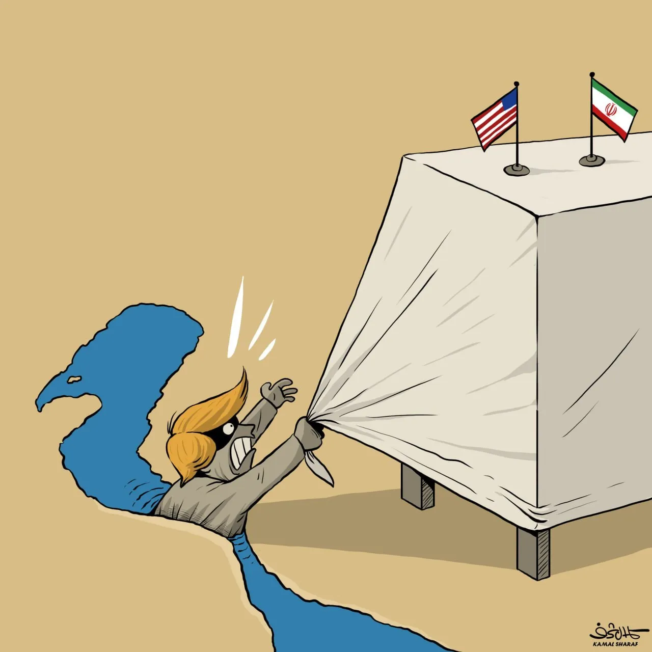 اثر جدید کمال شرف کاریکاتوریست مطرح یمنی