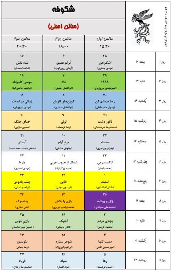 برنامه نمایش سینماهای جشنواره فیلم فجر ۴۳