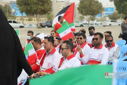 برگزاری اجتماع امدادگران جمعیت هلال احمر هرمزگان در حمایت از مردم غزه