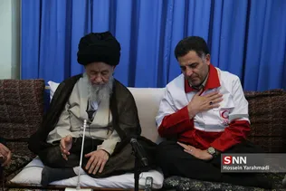 دیدار علی‌اصغر پیوندی مدیرعامل جمعیت هلال احمر کشور با آیت‌الله علوی گرگانی مرجع تقلید شیعیان