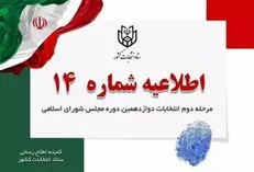اطلاعیه شماره ۱۴ ستاد انتخابات کشور