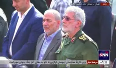 حضور سردار قاآنی در مراسم تشییع پیکر شهید نیلفروشان در میدان امام حسین تهران