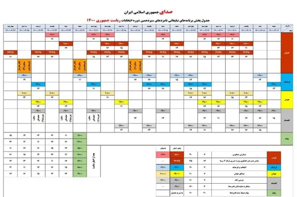 برنامه های تبلیغاتی کاندیداها در رسانه ملی مشخص شد 