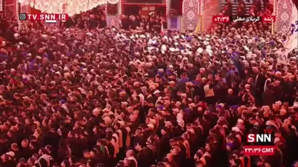 لحظاتی از اقامه نماز بر رهبر شهید انقلاب در حرم اباعبدالله (ع)