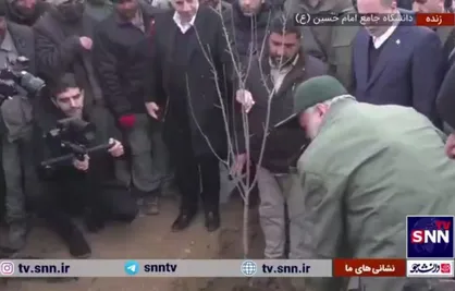 کاشت نهال توسط سردار فدوی و نوری قزلجه در مراسم روز درختکاری سپاه + فیلم