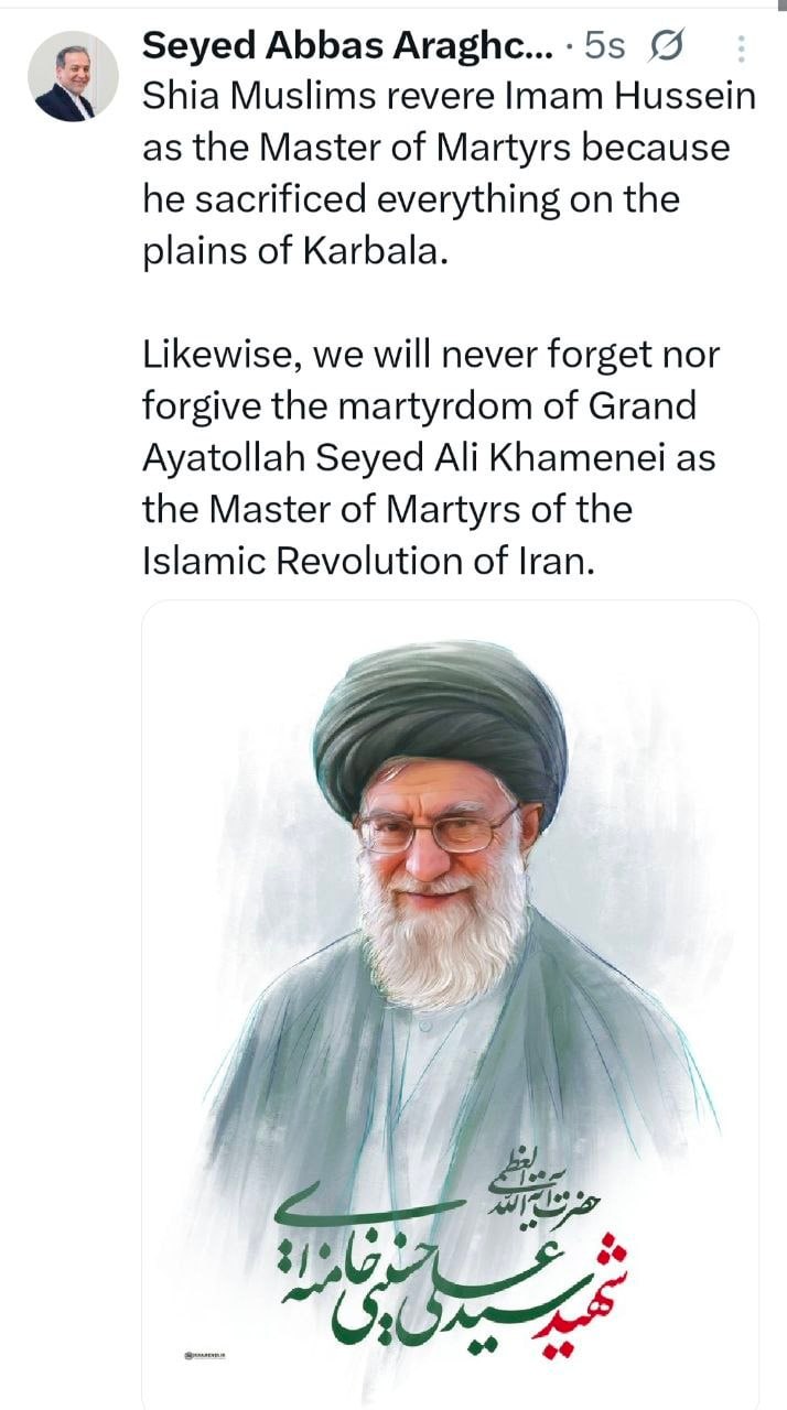 عراقچی: شهادت سید و سالار شهدای انقلاب اسلامی را نه فراموش می کنیم و نه می‌بخشیم + عکس