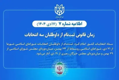 اعلام زمان قانونی ثبت&zwnj;نام داوطلبان انتخابات شورا&zwnj;ها و انتخابات میان&zwnj;دوره&zwnj;ای