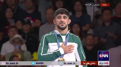 طنین سرود جمهوری اسلامی ایران در سالن کشتی در المپیک پاریس
