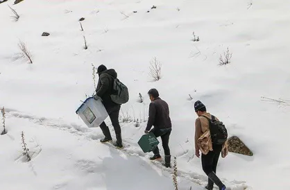 انگشت جوهری حاج رجب و تبسم شهید در انتخابات برفی
