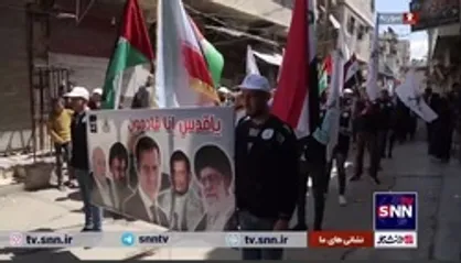 حضور گسترده پناهندگان فلسطینی در حلب در راهپیمایی روز قدس
